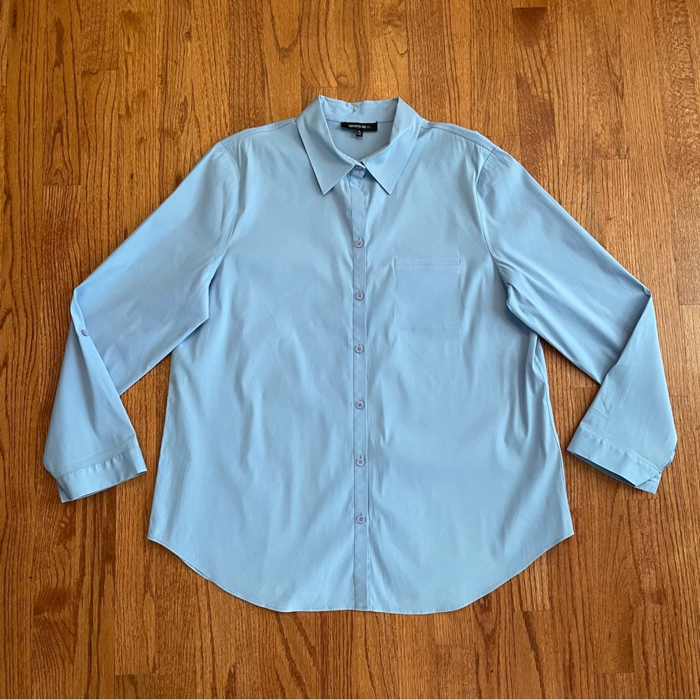 Lafayette 148 NY baby blue button up shirt top size XL